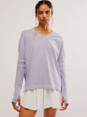 FP Movement All Star Oversize Lavender V-Neck Long Sleeve T-Shirt Size S